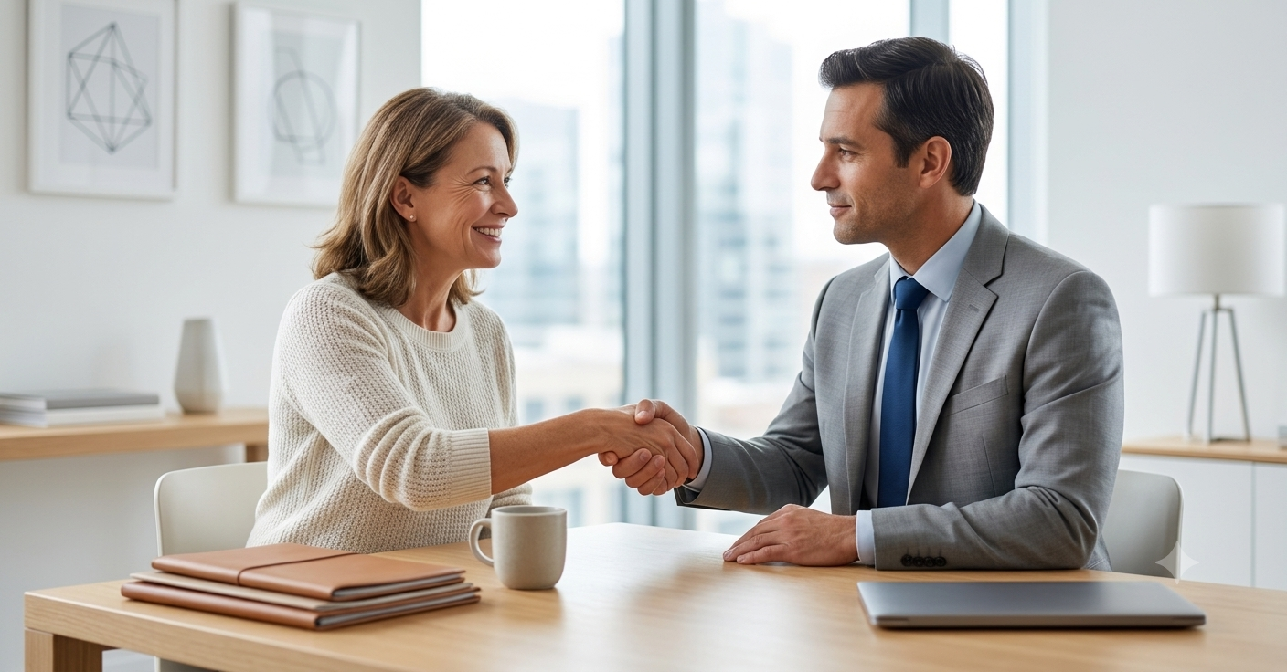 Nationwide Financial advisor shaking hands with a client after a consultation