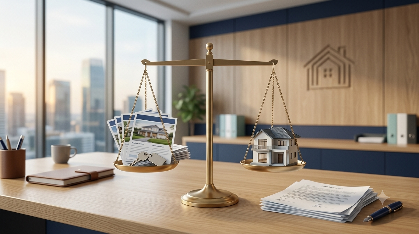 Balance scale weighing a short sale against a loan modification, representing the comparison between the two options